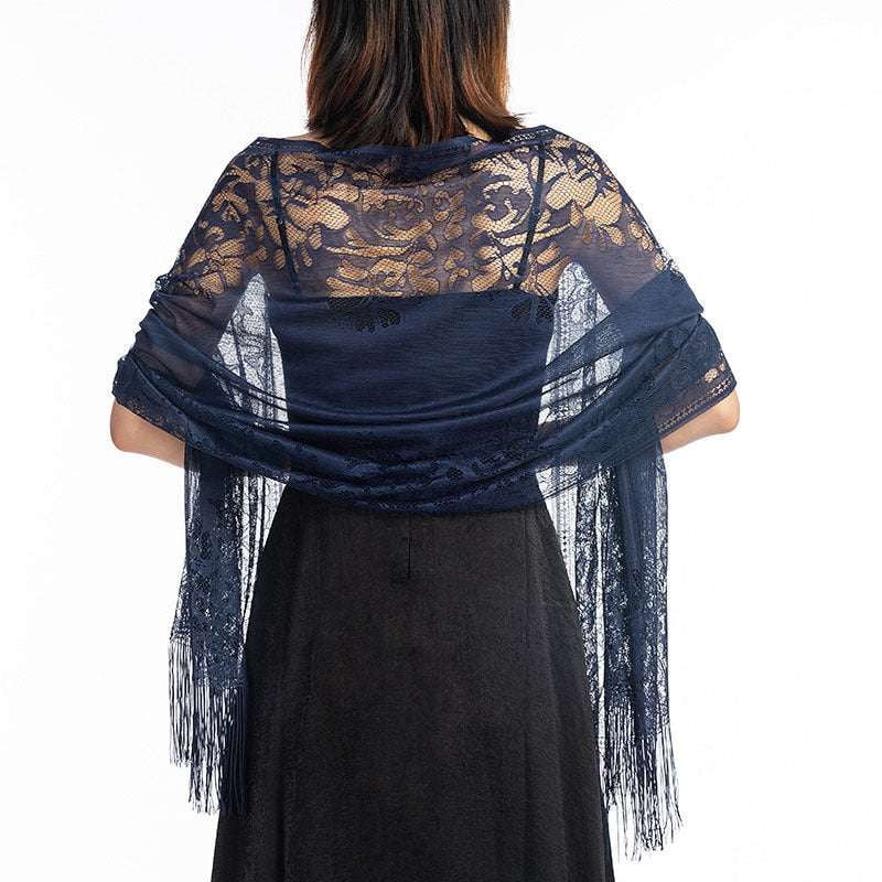 Bridesmaid Shawl Accessory, Elegant Lace Shawl, Evening Tassel Wrap - available at Sparq Mart