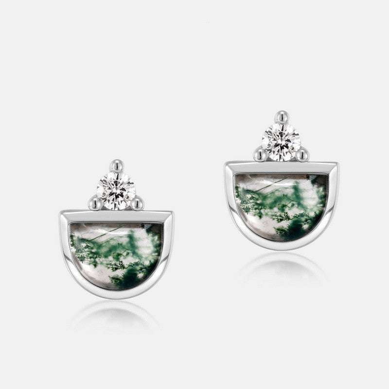 Green Moss Earrings Silver Stud Earrings S925 Moss Jewelry - available at Sparq Mart