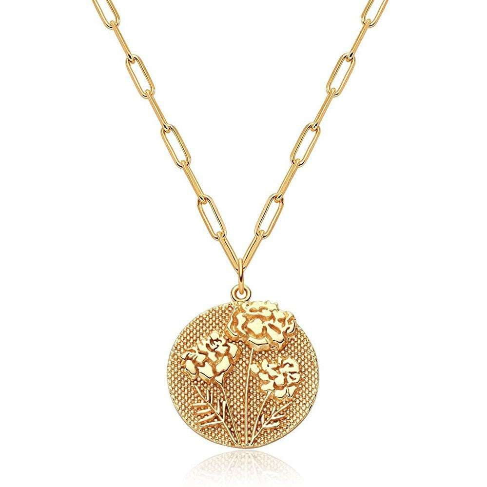 Embossed Pattern Jewelry, Gold Plated Necklace, Round Pendant Necklace - available at Sparq Mart