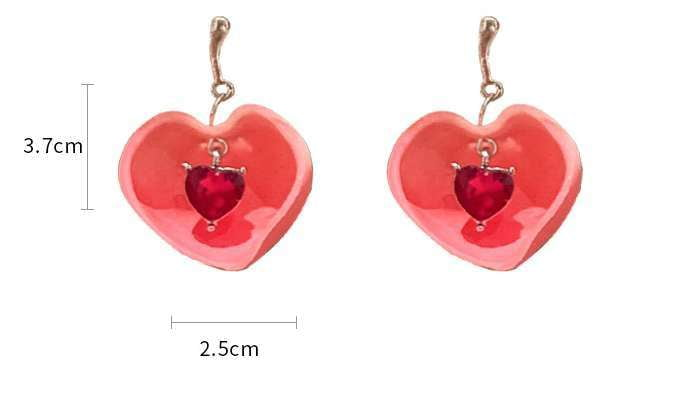 925 Silver Ear-studs, Crystal Love Earrings, Silver Peach Earrings - available at Sparq Mart