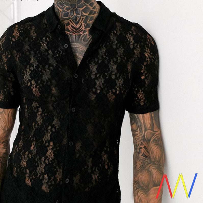 Fashion Lace T-Shirt, Men's Transparent Shirt, Nightclub Shirt Top - available at Sparq Mart