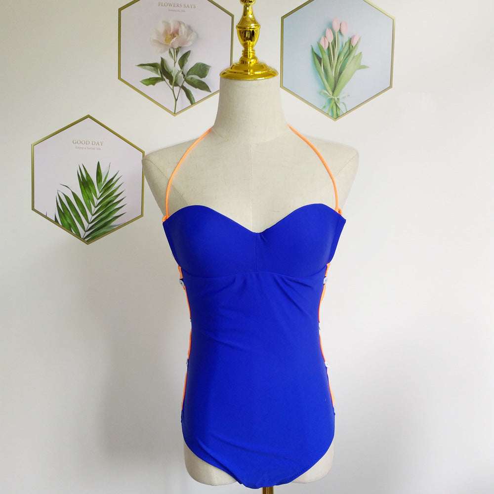 open back one-piece swimsuit, sexy hollow bikini, solid color swimsuit - available at Sparq Mart