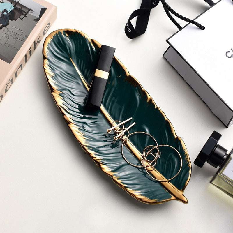 Decorative Ceramic Plate, Green Plate Ornament, Leaf Dinner Tray - available at Sparq Mart