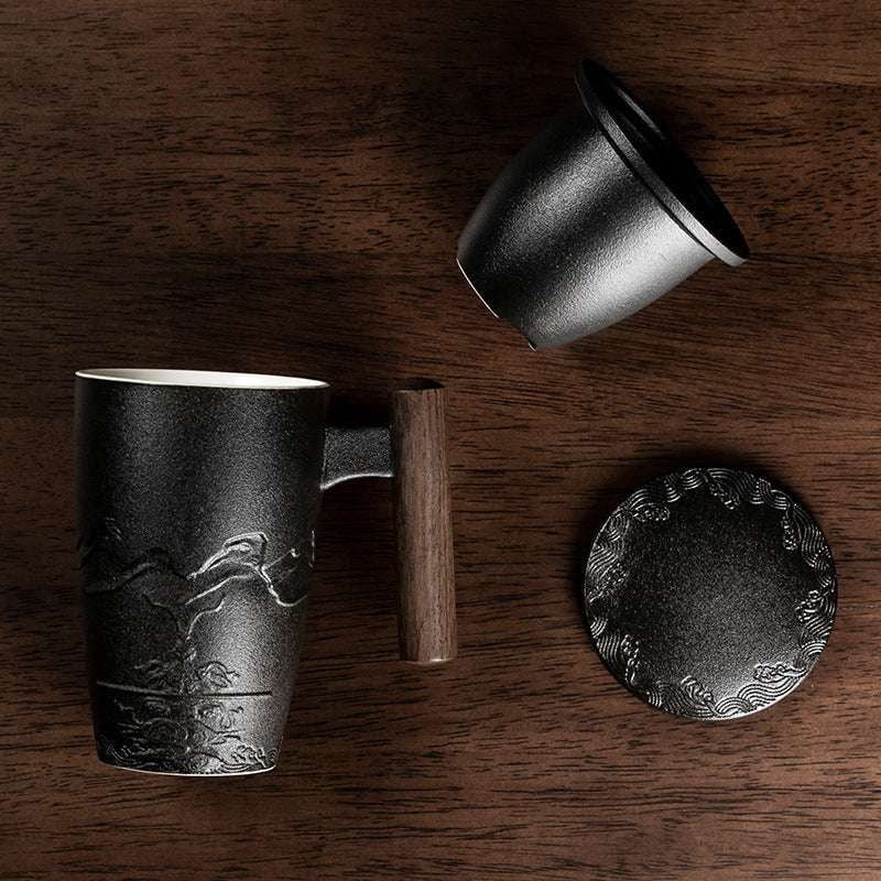 Antiquity Style Mug, Artisan Pottery Cup, Vintage Black Mug - available at Sparq Mart