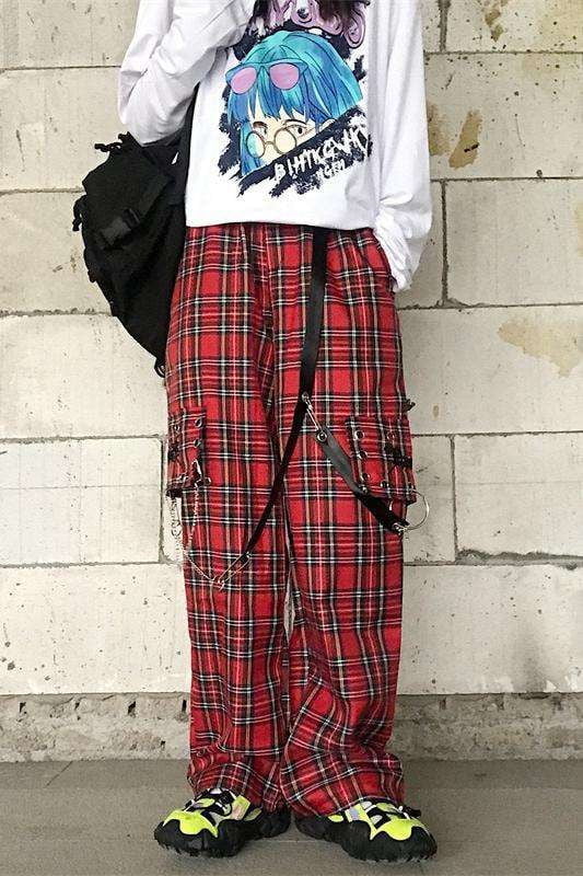 Harajuku Wide Leg, High Waist Plaid, Retro Straight Pants - available at Sparq Mart