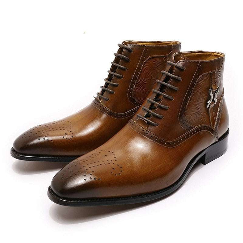 Front lace-up boots, Men's pointed boots, Stylish leather boots - available at Sparq Mart