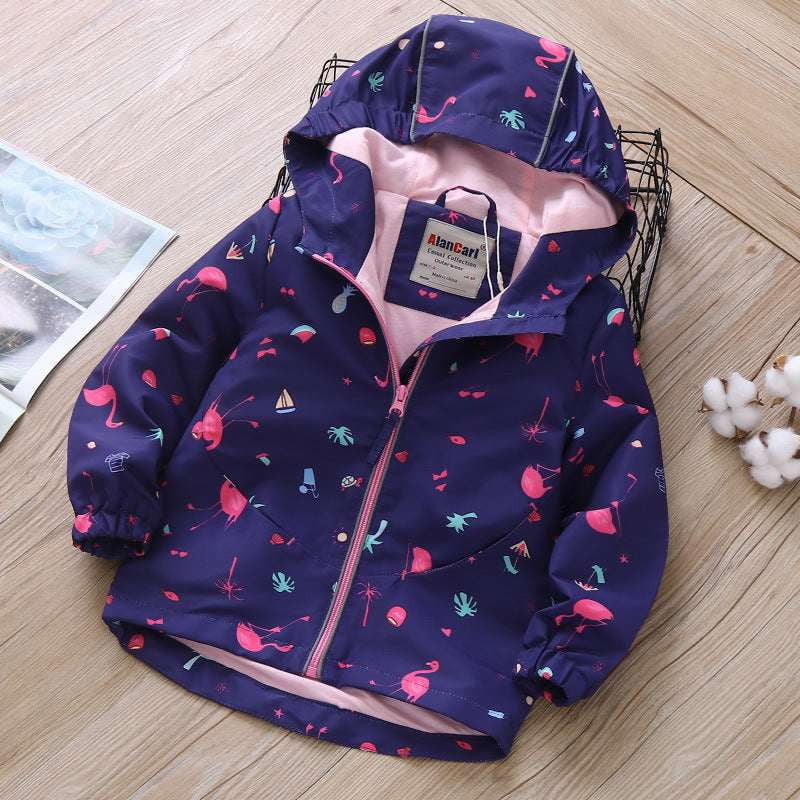 Children's Navy Hoodie, Flamingo Print Outerwear, Kids Hoodie Jacket - available at Sparq Mart