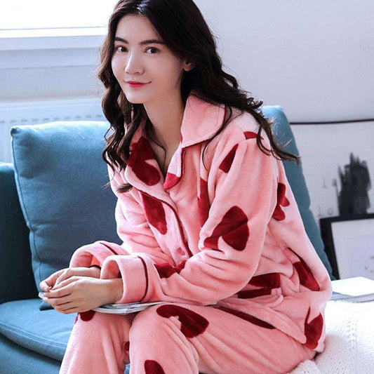 Cozy Pajama Set, Flannel Sleepwear Women, Ladies Warm Homewear - available at Sparq Mart