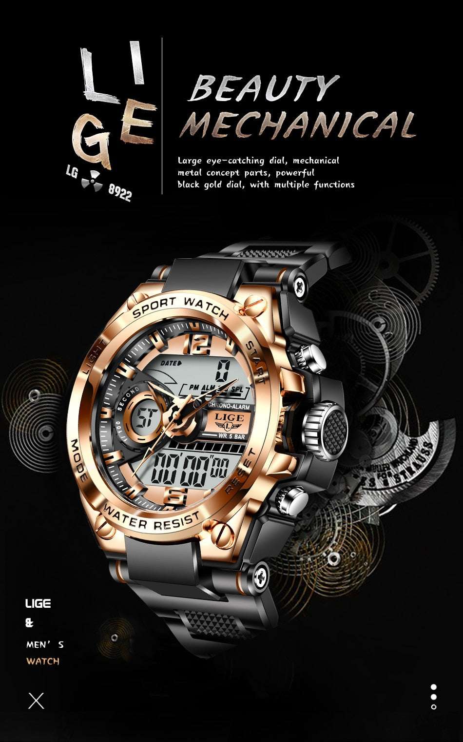 LIGE 8922 Watch, Military LED Watch, Rugged Elegant Watch, Waterproof Digital Watch - available at Sparq Mart