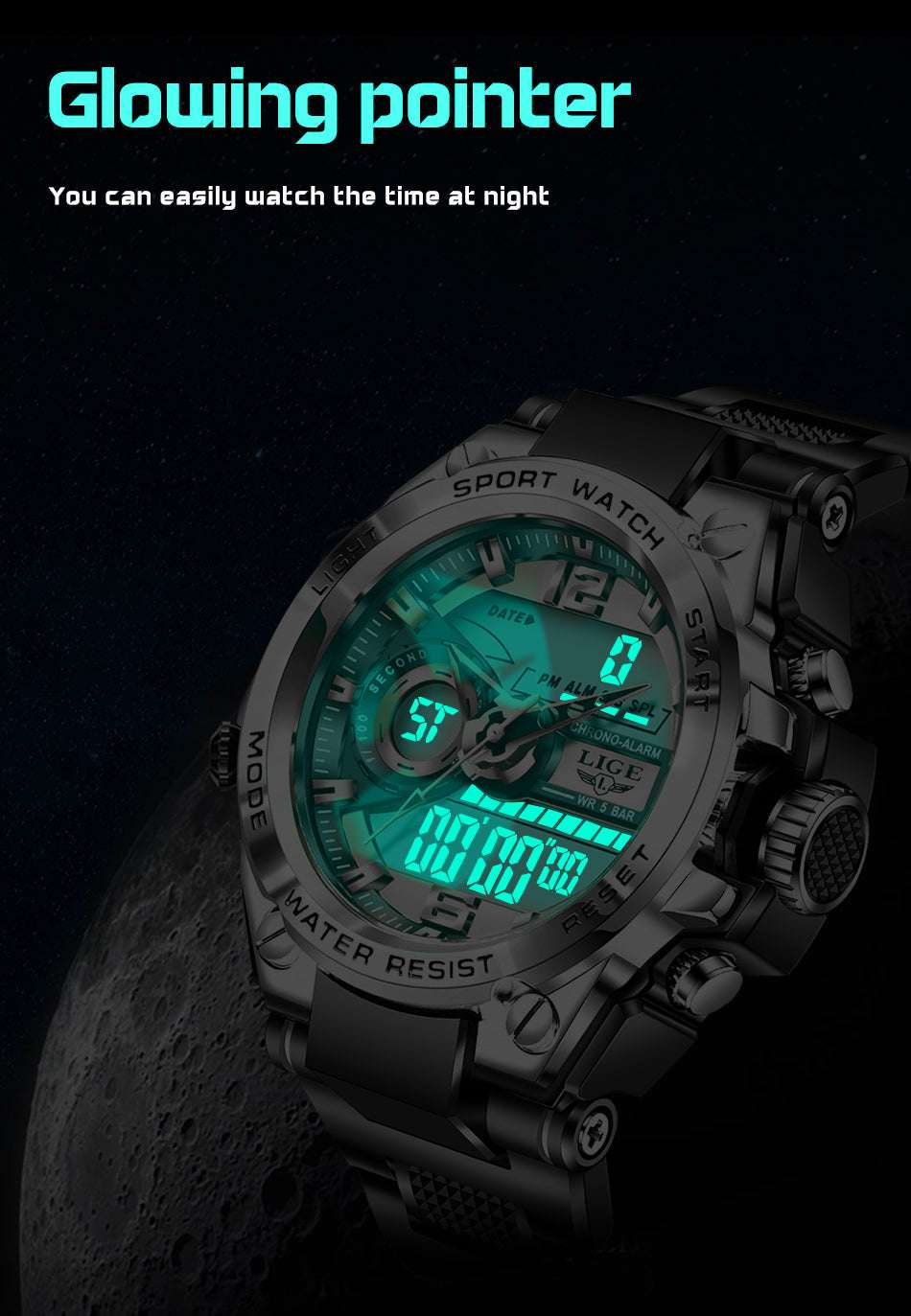 LIGE 8922 Watch, Military LED Watch, Rugged Elegant Watch, Waterproof Digital Watch - available at Sparq Mart