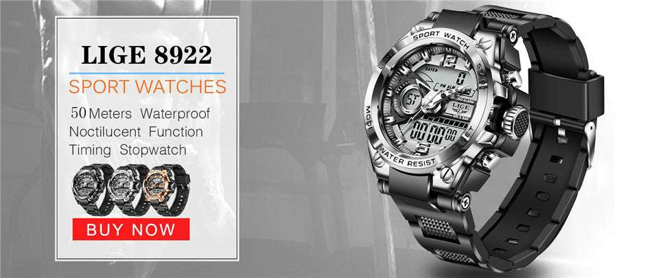 LIGE 8922 Watch, Military LED Watch, Rugged Elegant Watch, Waterproof Digital Watch - available at Sparq Mart