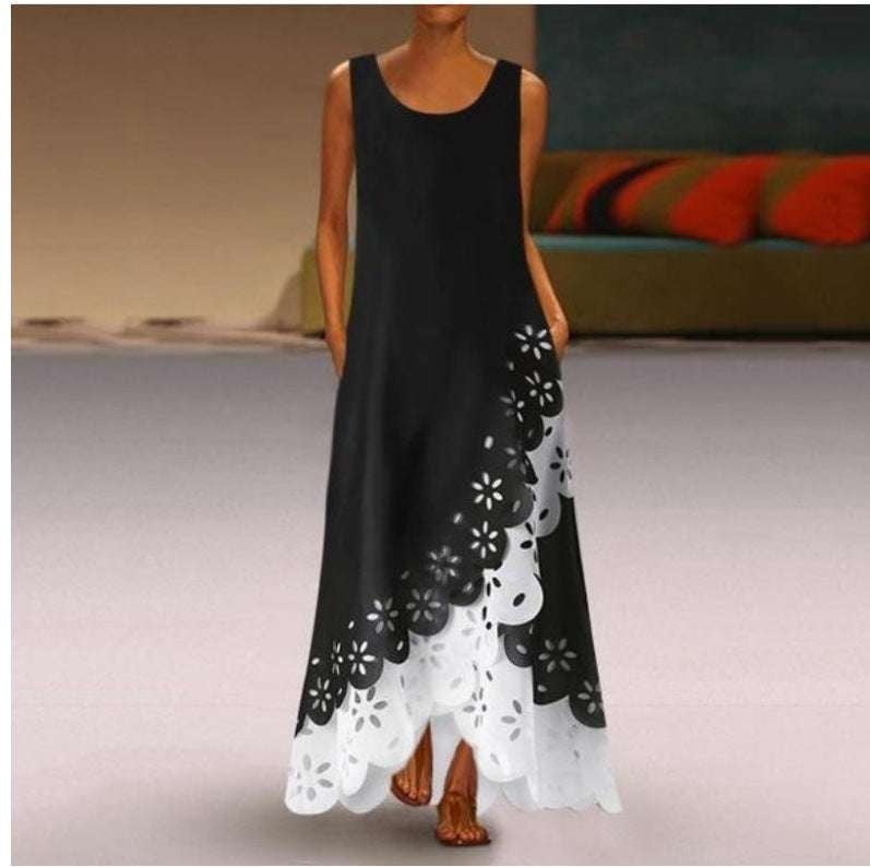 beach dress elegance, round neck maxi, sleeveless maxi dress - available at Sparq Mart