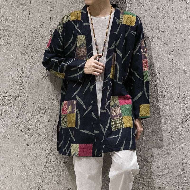 Cotton Linen Windbreaker, Korean Cloak Jacket, Men's Long Jacket - available at Sparq Mart