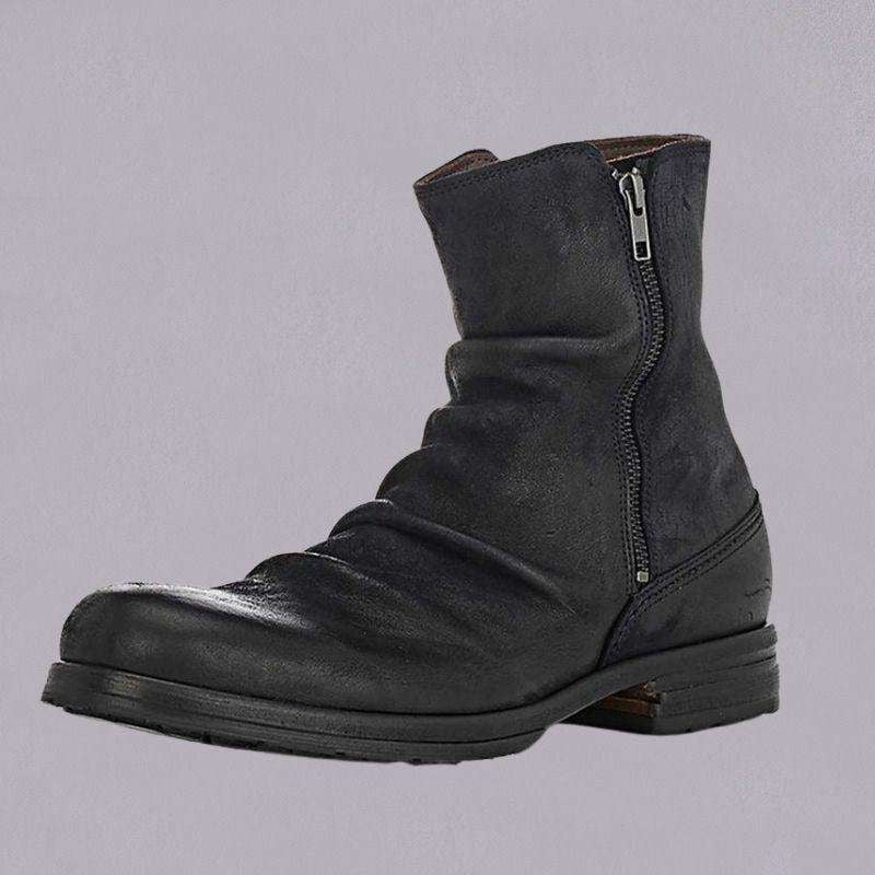 Men's Short Boots, Retro Zipper Boots, Thick Heel Footwear - available at Sparq Mart