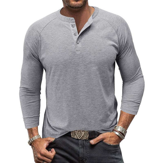 Henley T-Shirt Men's, Slim Fit Long Sleeve, Stylish Casual Tops - available at Sparq Mart