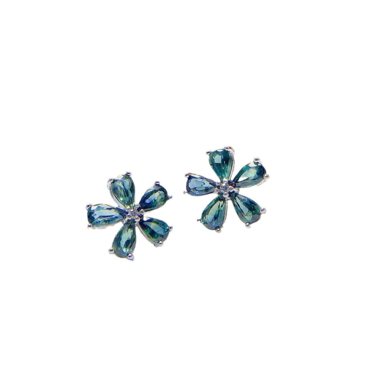 925 Sapphire Studs, Sapphire Flower Earrings, Silver Water Drop Earrings - available at Sparq Mart