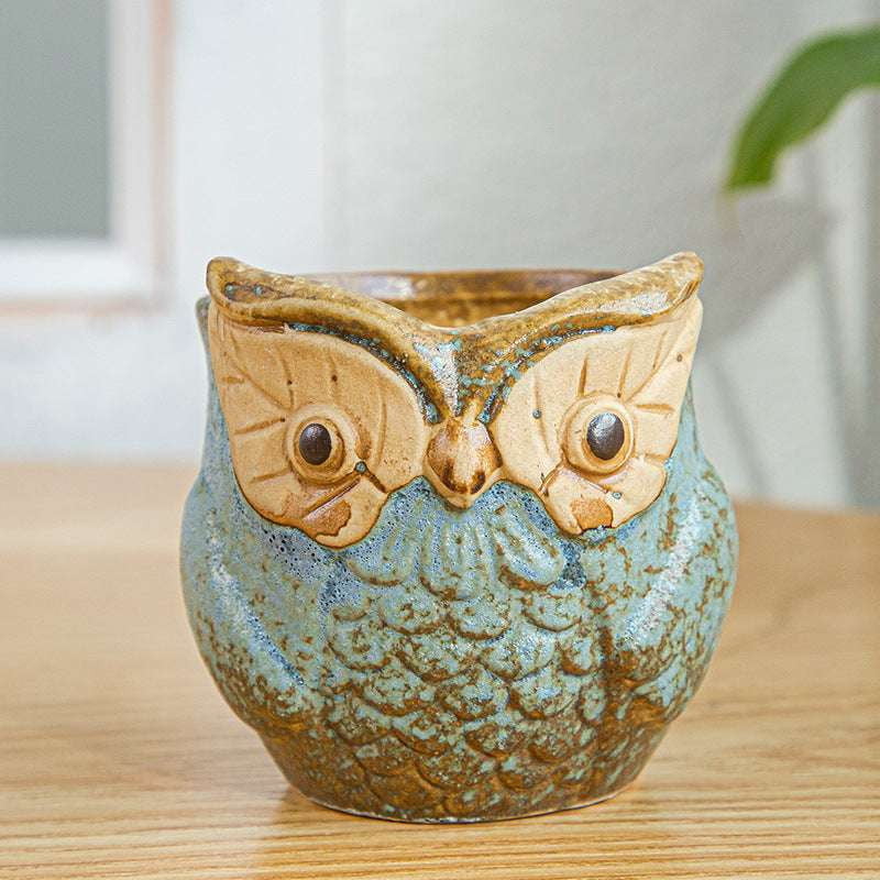 Kiln-Changed Pottery, Owl Planter Set, Succulent Basin Decor - available at Sparq Mart