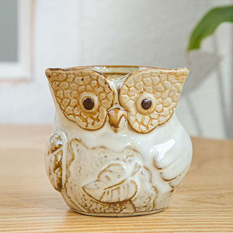 Kiln-Changed Pottery, Owl Planter Set, Succulent Basin Decor - available at Sparq Mart