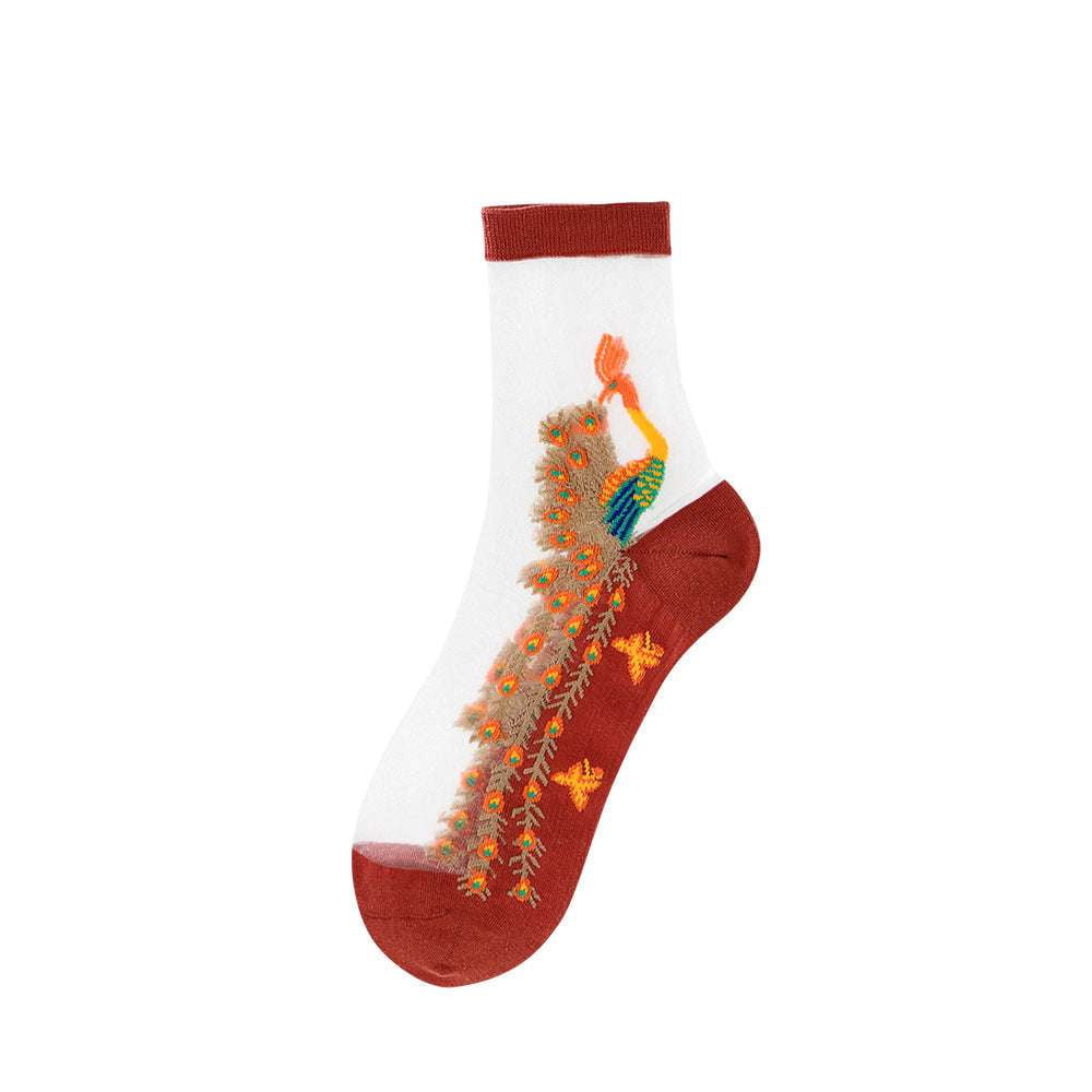 Children's Animal Socks, Kids Peacock Pattern Socks, Silk Mid Calf Socks - available at Sparq Mart