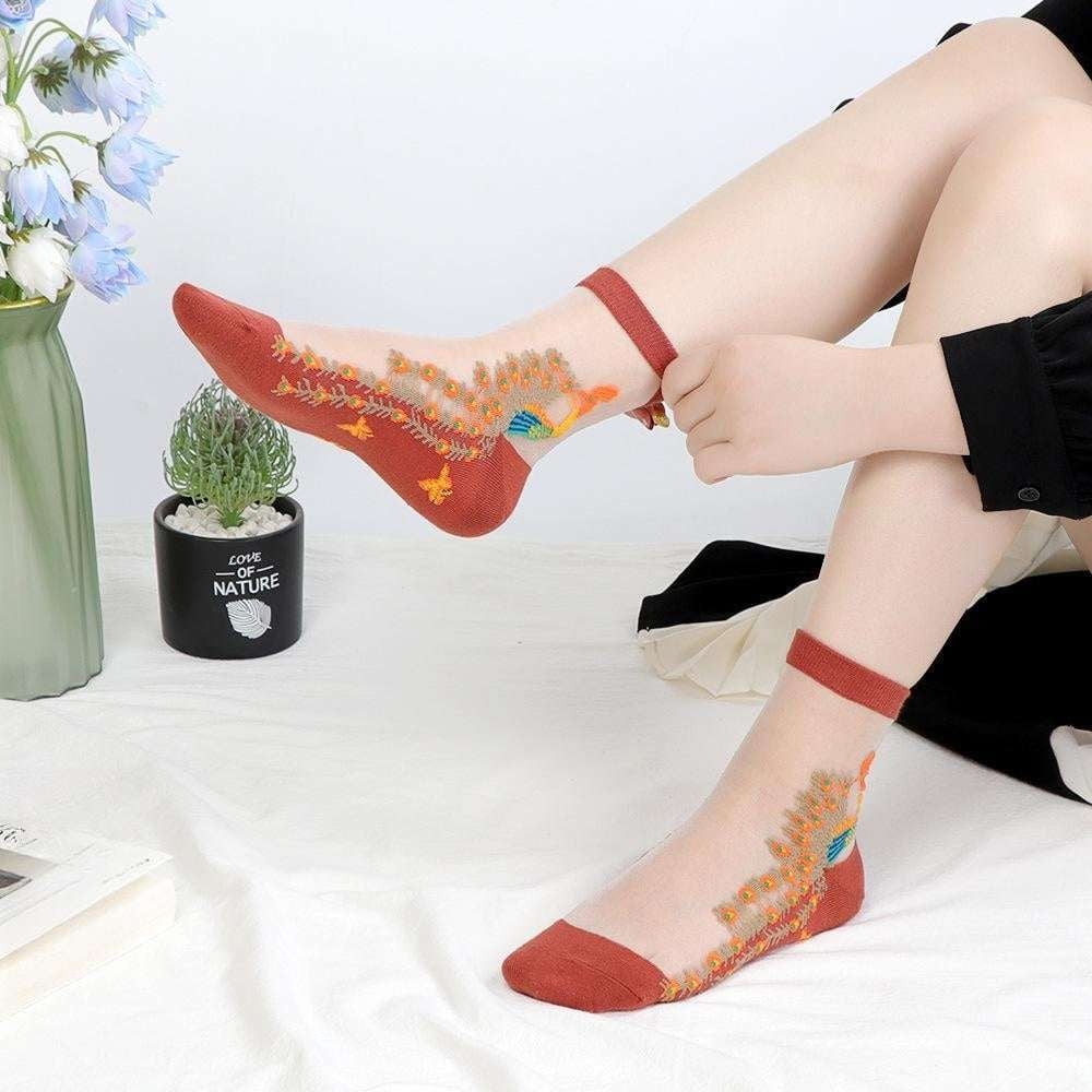 Children's Animal Socks, Kids Peacock Pattern Socks, Silk Mid Calf Socks - available at Sparq Mart