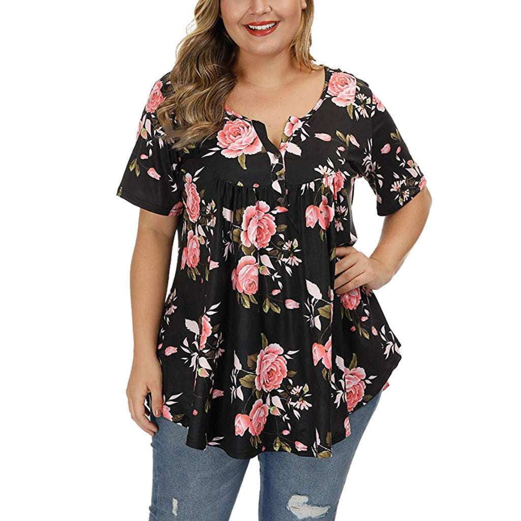 Plus Size Fashion, Printed Sleeve Blouse, V-Neck Floral Top - available at Sparq Mart