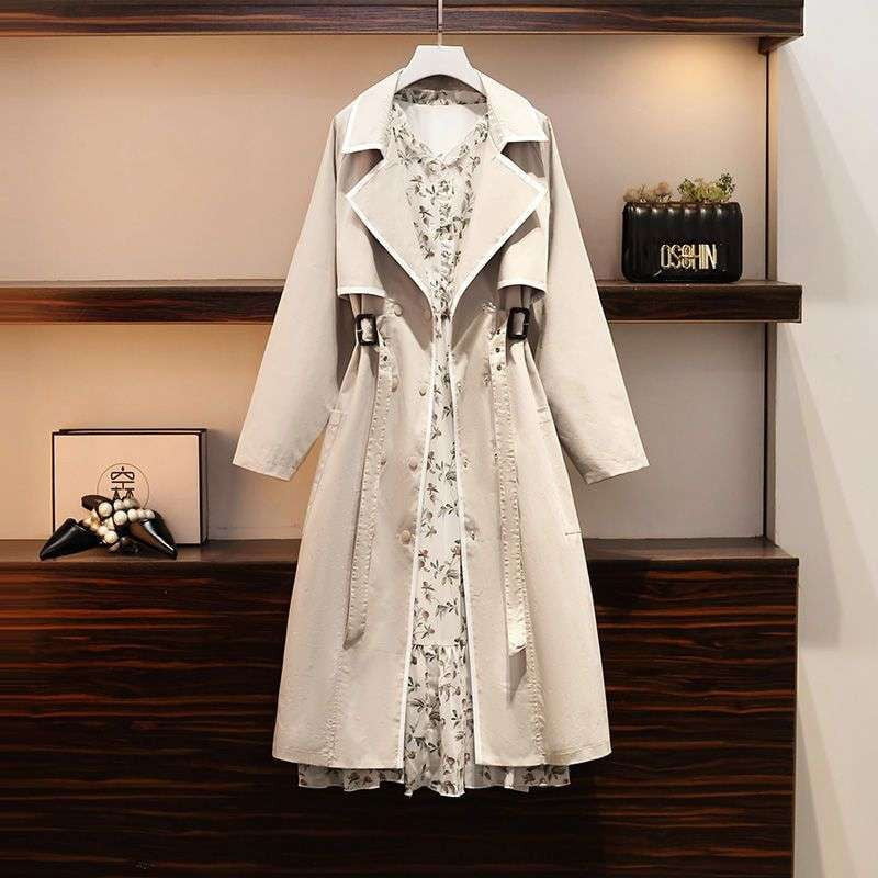 Beige Coat Dress, Elegant Trench Dress, Plus Size Trench - available at Sparq Mart