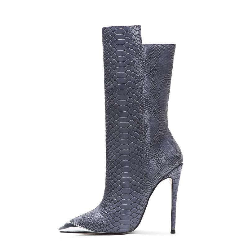 Pointed Heel Booties, Size-Inclusive Footwear, Snakeskin Ankle Boots - available at Sparq Mart