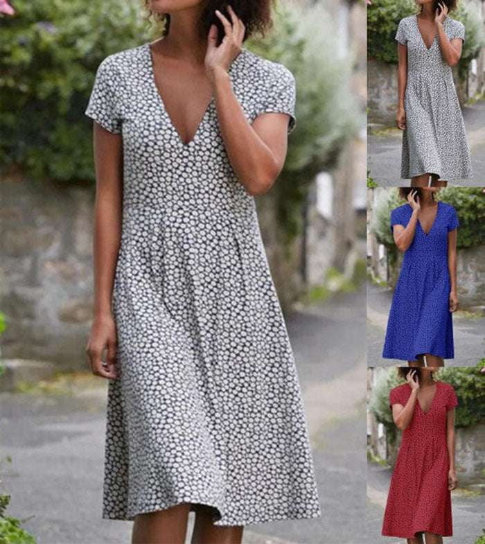 mid-length sleeveless dress, round neck casual dress, summer polka-dot dress - available at Sparq Mart