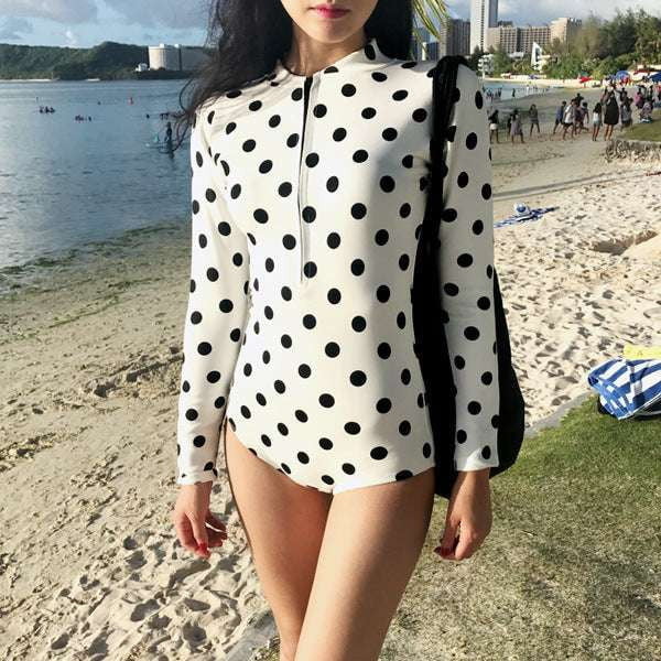 Elegant Swimsuit Fashion, Long Sleeve Swimwear, Polka Dot Swimsuit - available at Sparq Mart