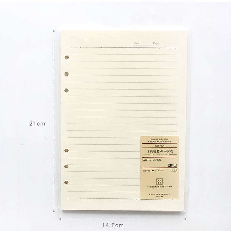 6-hole punched inserts, A5 paper refill, B5 notebook pages - available at Sparq Mart