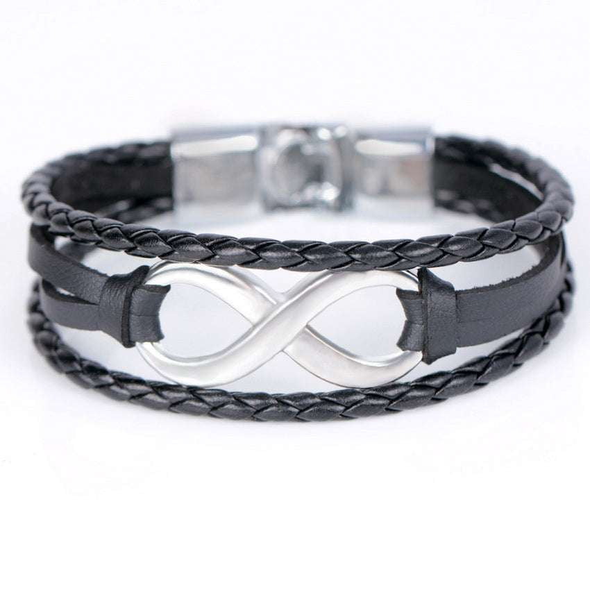 leather braided bracelet, multi-layer wristband, stainless steel bracelet - available at Sparq Mart