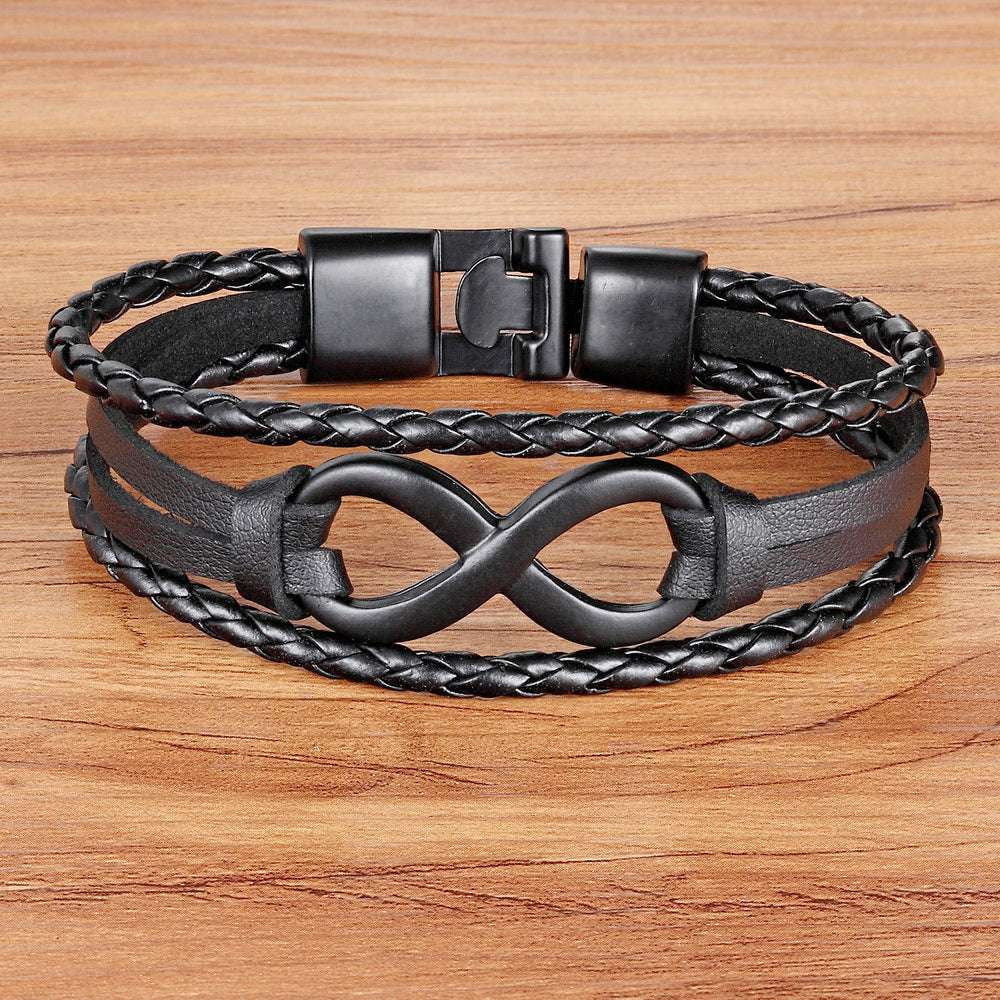 leather braided bracelet, multi-layer wristband, stainless steel bracelet - available at Sparq Mart
