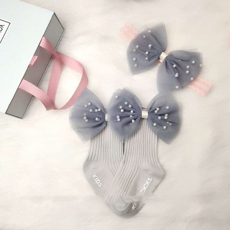 Newborn Gift Set, Pearl Lace Socks, Princess Hair Accessory - available at Sparq Mart