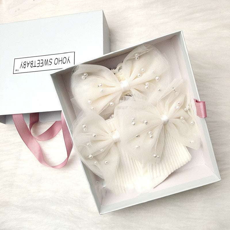 Newborn Gift Set, Pearl Lace Socks, Princess Hair Accessory - available at Sparq Mart