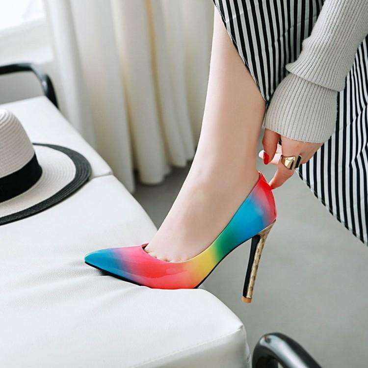 Colorful Low-Top Shoes, Pointed Toe Flats, Rainbow Adhesive Sneakers - available at Sparq Mart