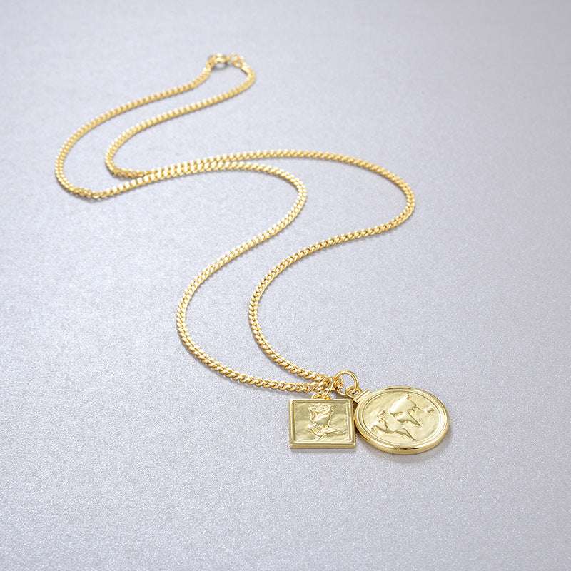 Retro Rose Coin Necklace, Silver and Gold Plated Jewelry - available at Sparq Mart