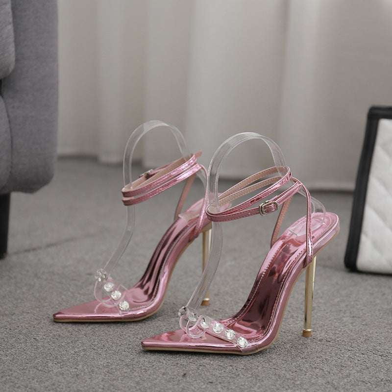 Elegant Strappy Heels, Rhinestone Heeled Sandals, Sparkly Strap Sandals - available at Sparq Mart