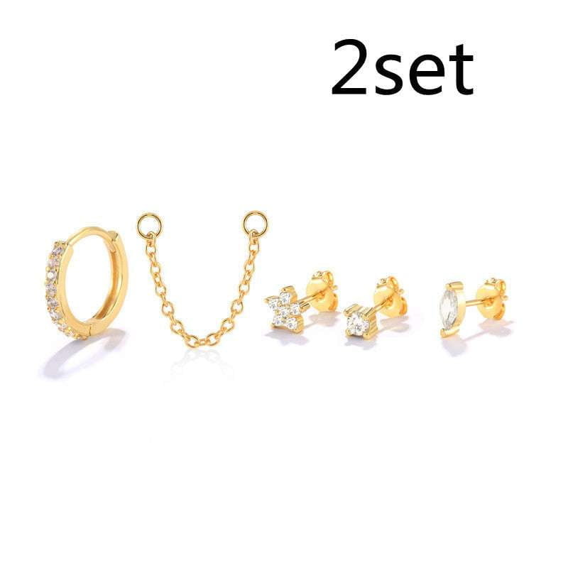 S925 Personality Earrings Silver Fashion Studs Personality Stud Set - available at Sparq Mart