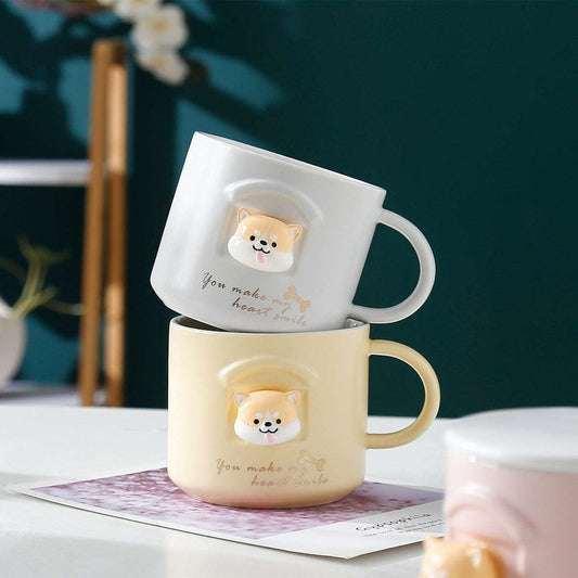 Cartoon Cup Lid, Ceramic Spoon Cup, Shiba Inu Mug - available at Sparq Mart