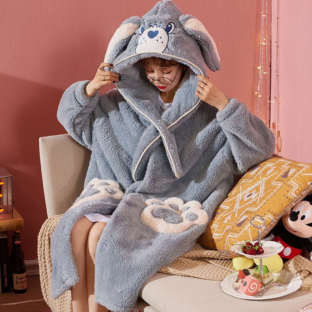 Cartoon Hooded Sleepwear, Coral Fleece Pajamas, Nightgown for Women - available at Sparq Mart