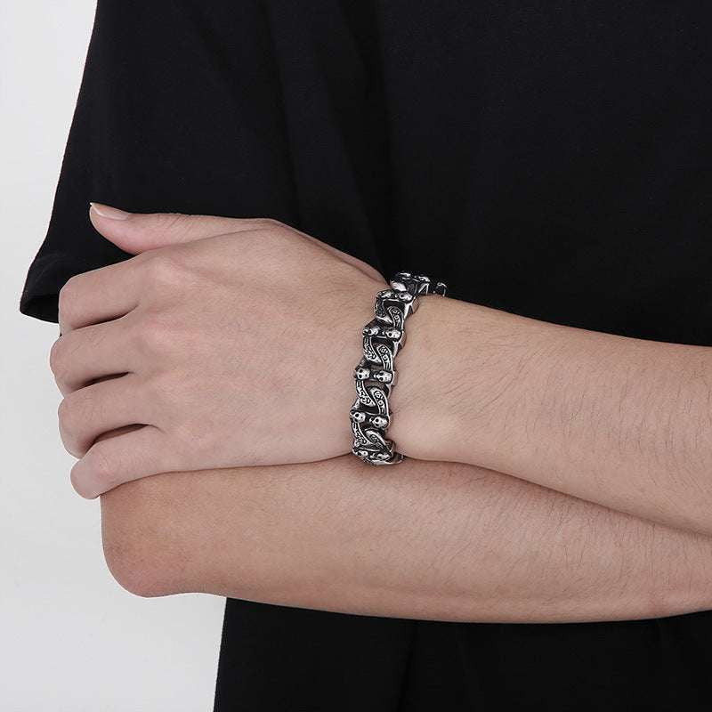 Men's Steel Skull, Skull Bracelet Fastener, Titanium Skull Bracelet - available at Sparq Mart