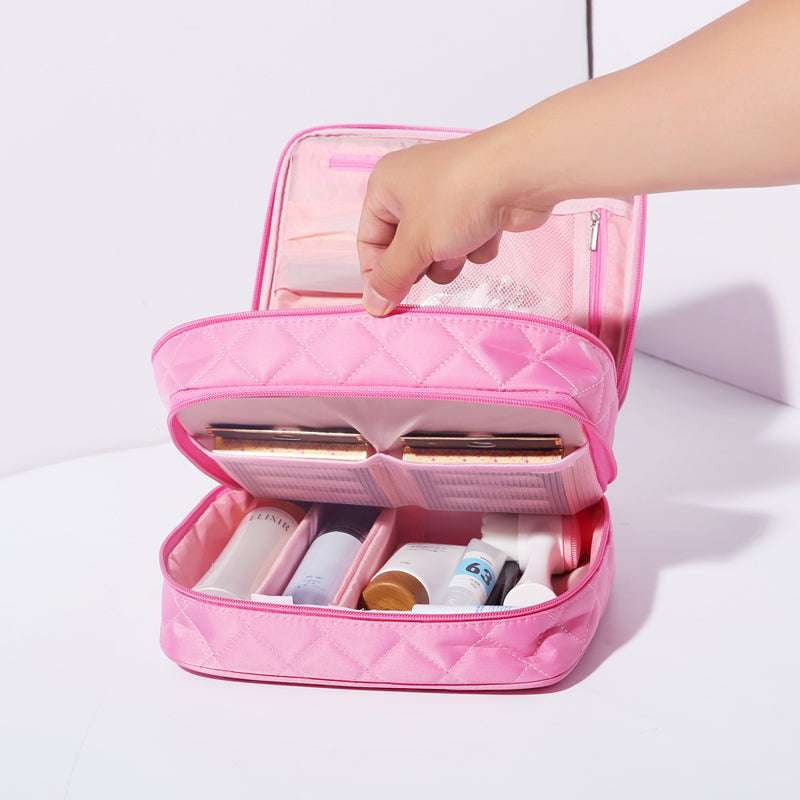 Double-Deck Cosmetic Case, Makeup Organizer Pouch, Spacious Makeup Bag - available at Sparq Mart