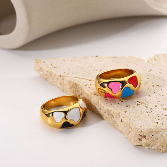 Colorful Heart Ring, Ladies Fashion Rings, Stainless Steel Jewelry - available at Sparq Mart