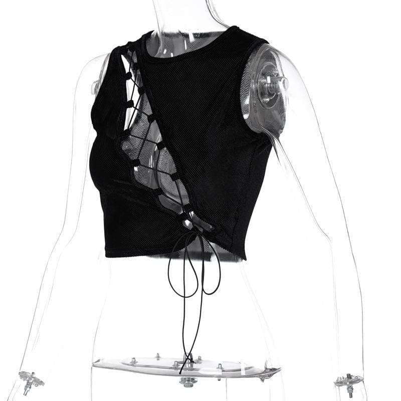 Black Cutout Vest, Sexy Strap Vest, Trendy Women's Vest - available at Sparq Mart