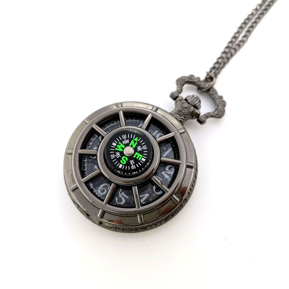 Pocket Watch Necklace, Silver Gun Color, Stylish Compass Necklace - available at Sparq Mart