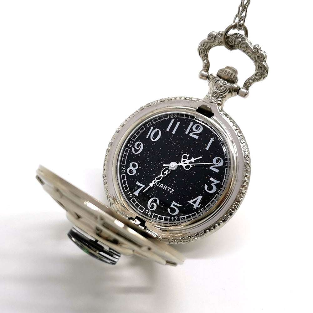 Pocket Watch Necklace, Silver Gun Color, Stylish Compass Necklace - available at Sparq Mart