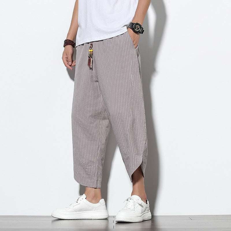 Men's Plus Size Bloomers, Striped Harem Pants, Stylish Cotton and Linen Pants - available at Sparq Mart