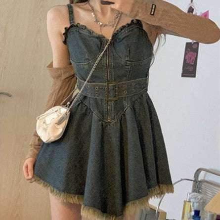 Denim Suspender Dress, Ladies Denim Sundress, Summer Denim Fashion - available at Sparq Mart