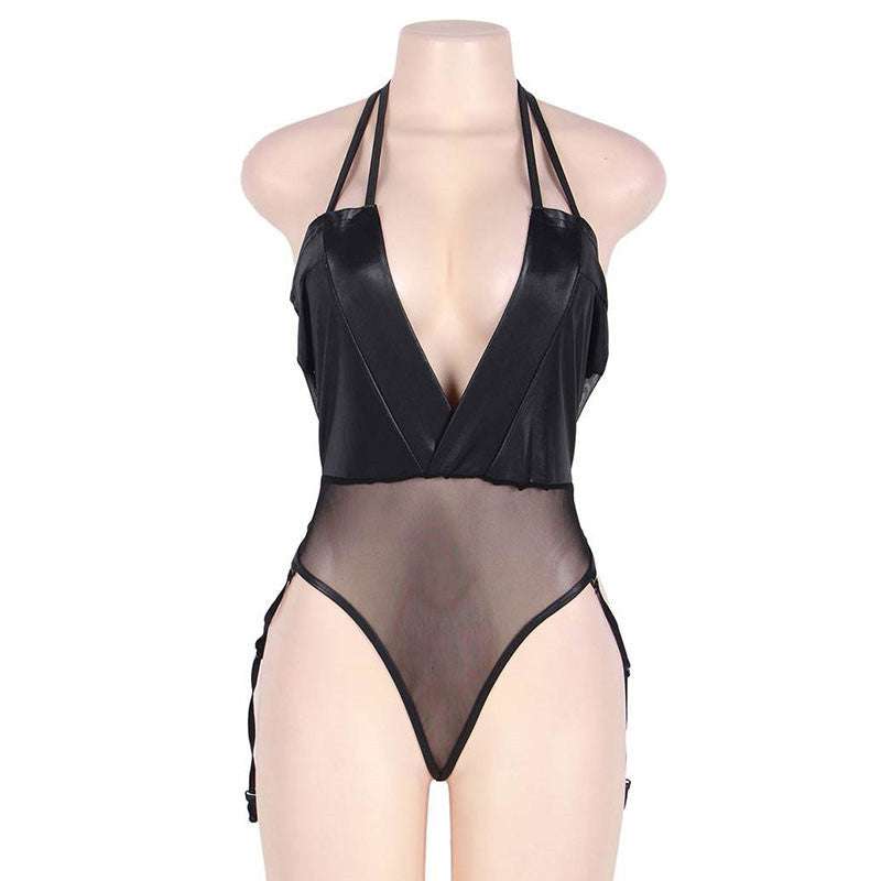 Seductive Garter Belt, Sensual Halter Lingerie, Stylish Faux Leather Lingerie - available at Sparq Mart