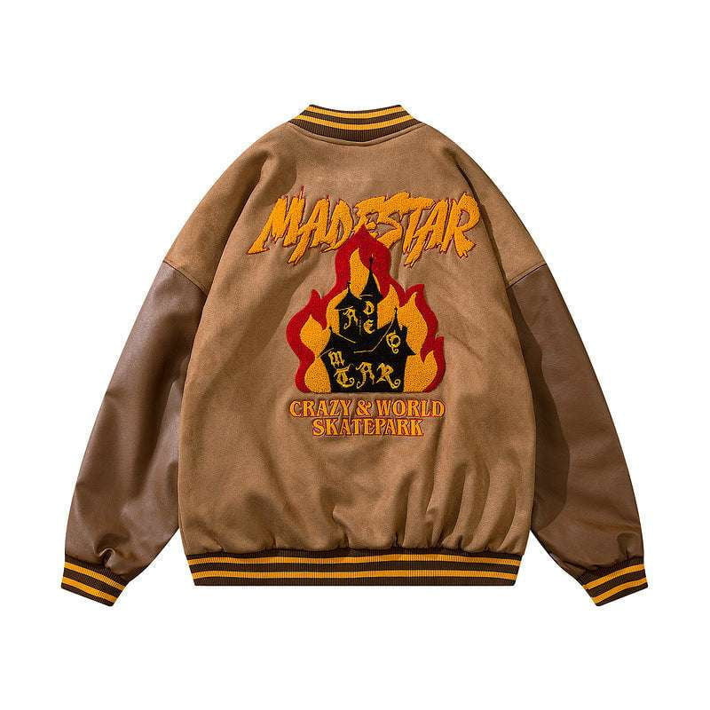 Flame Embroidered Jacket, Men's Jacket Embroidery, Vintage Baseball Jacket - available at Sparq Mart